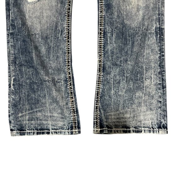 Rock Revival Jeans Donato Boot Cut Distressed Thick Stitch Embroidered Men's 38 - Picture 6 of 9